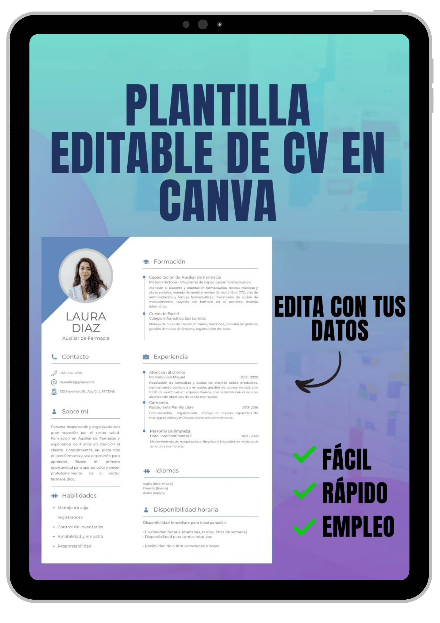 Plantilla editable de CV (coloca tus datos y ¡listo!)